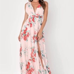 Lulu’s Garden Meandering Blush Floral Print Maxi Dress